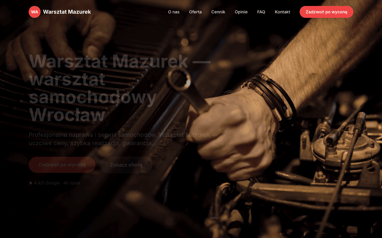 Strona internetowa dla warsztatu samochodowego